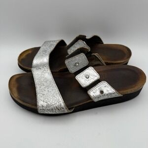 Naot Womens 8‎ EU 39 Sandals Metallic Silver Rhinestone Cork Comfort Slides
